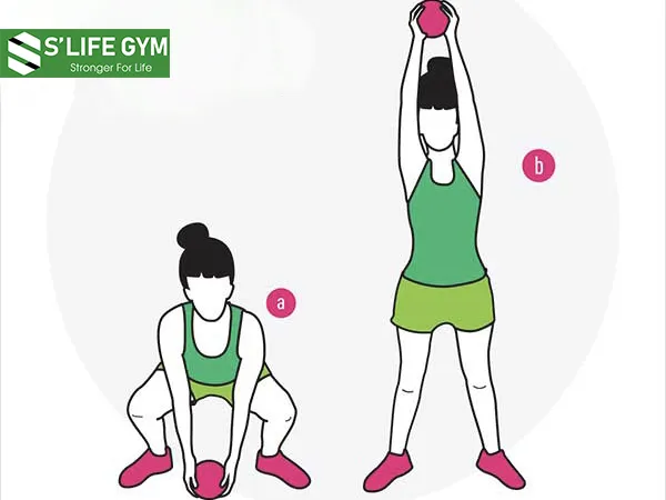 Medicine Ball Squat With Overhead Lift - Bài tập gym tăng cơ cho nữ